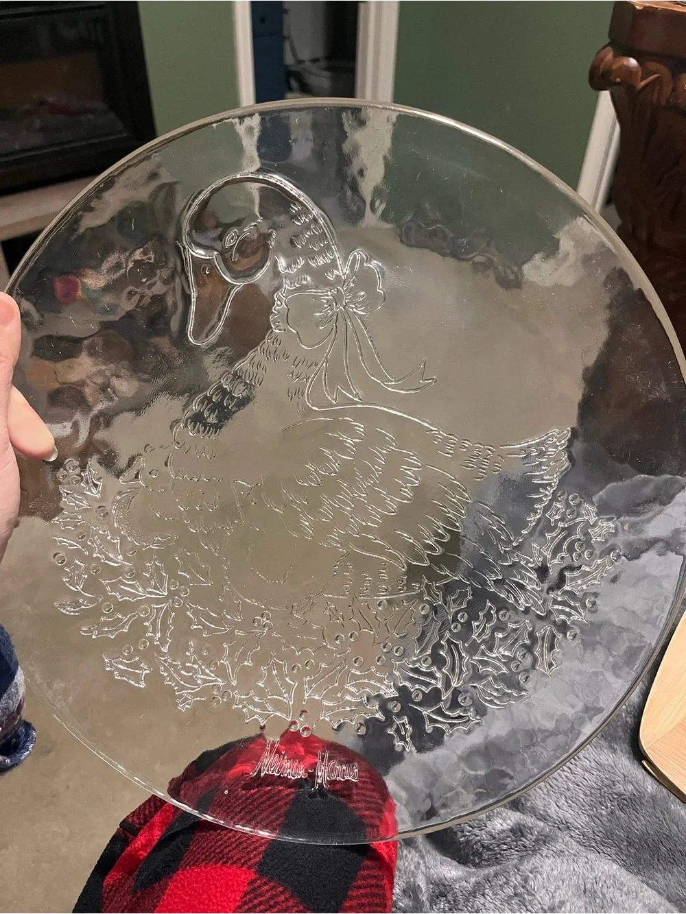 Neiman Marcus Luxury Glass Plate with Mother Goose & Young Holiday Motif 13 in